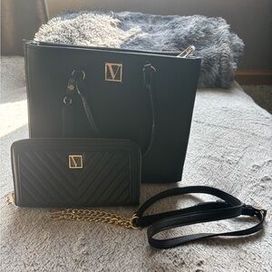 Victoria's Secret Black Shoulder Bag and Wallet Set